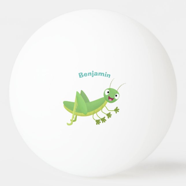 Cute grönt lycklig grasopper tecknad pingisboll (Framsidan)
