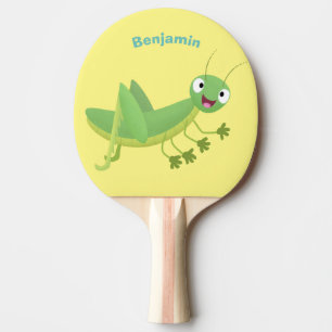 Cute grönt lycklig grasopper tecknad pingisracket