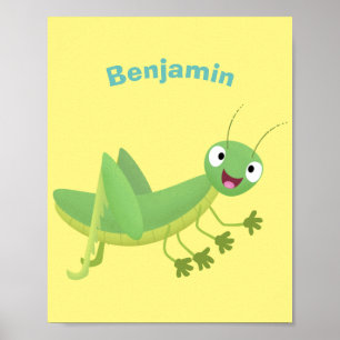 Cute grönt lycklig grasopper tecknad poster