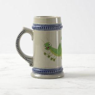 Cute grönt lycklig grasopper tecknad sejdel