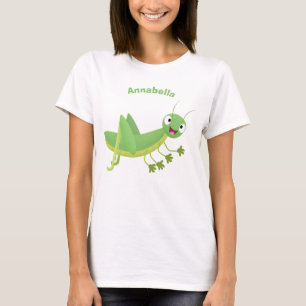 Cute grönt lycklig grasopper tecknad t shirt