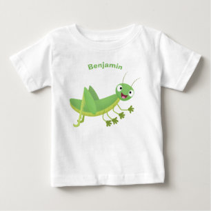 Cute grönt lycklig grasopper tecknad t shirt