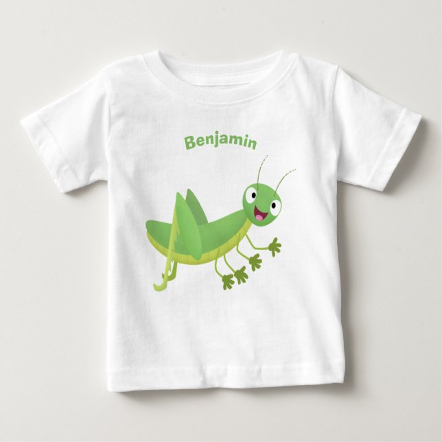 Cute grönt lycklig grasopper tecknad t shirt (Framsida)
