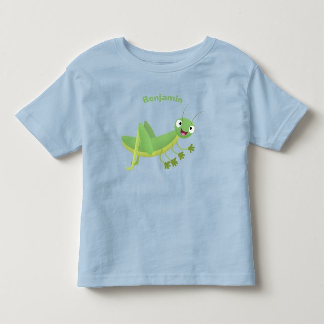 Cute grönt lycklig grasopper tecknad t shirt (Framsida)