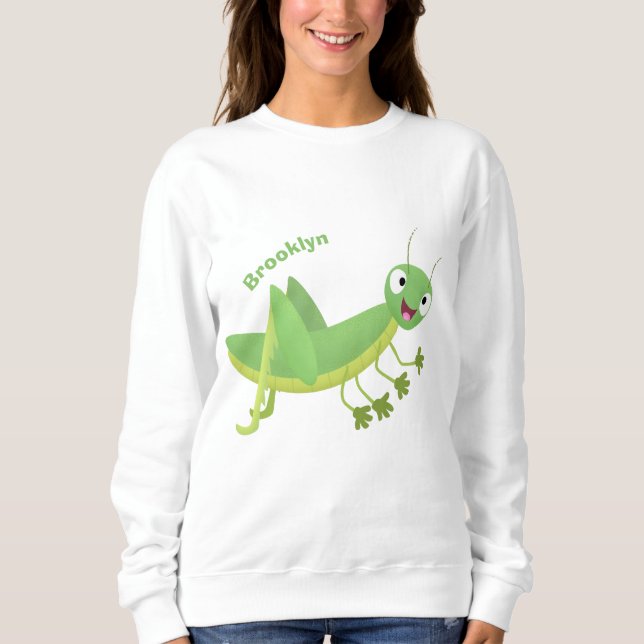 Cute grönt lycklig grasopper tecknad t shirt (Framsida)