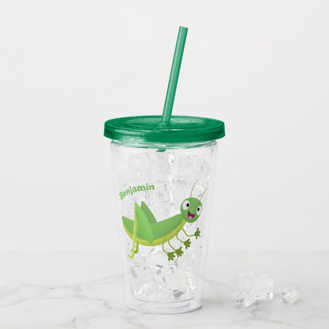 Cute grönt lycklig grasopper tecknad take away mugg (Baksida Ice)