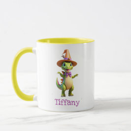 Cute grönt magician dinosaur mugg