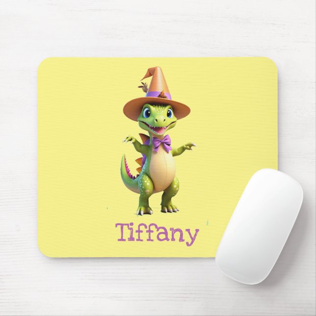 Cute grönt magician dinosaur musmatta (Med mus)