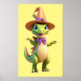 Cute grönt magician dinosaur poster