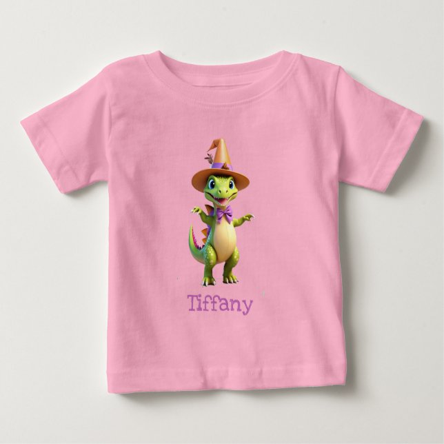 Cute grönt magician dinosaur t shirt (Framsida)