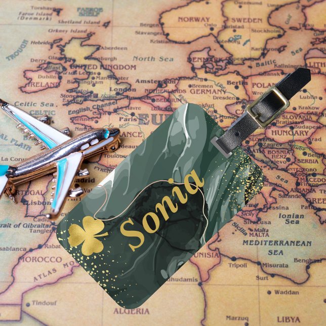 Cute Grönt Marble & Guld Klöver,St Patrick's Bagagebricka (Skapare uppladdad)