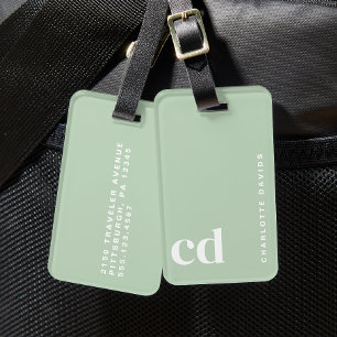 Cute Grönt Monogram Bagagebricka