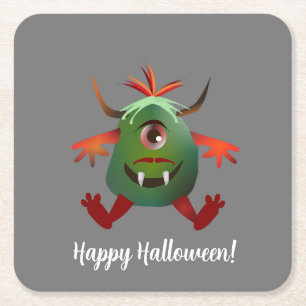 Cute grönt monster Papper Underlägg Kvadrat