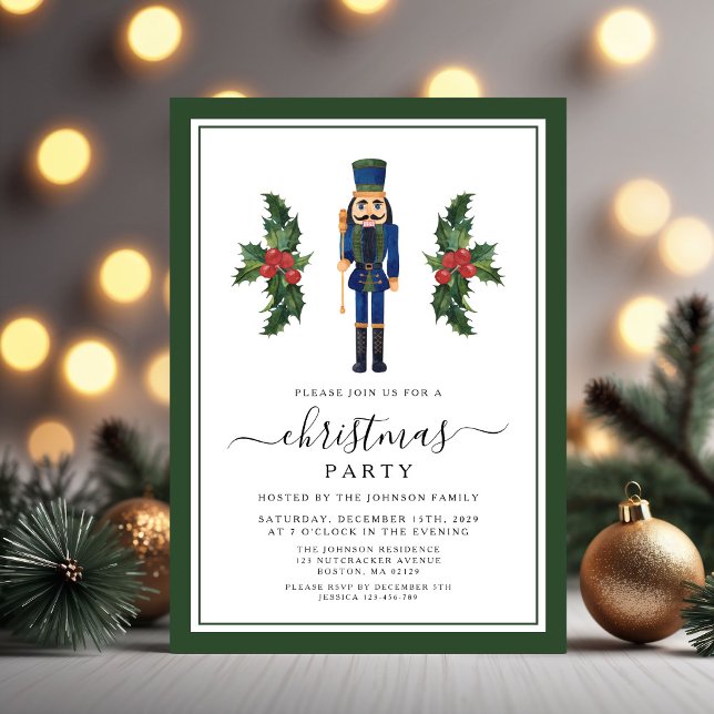 Cute Grönt Nutcracker jul Party Inbjudningar (Cute Green Nutcracker Christmas Party Invitation)