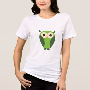 Cute Grönt och Beige Tecknad Uggla Tee Shirt