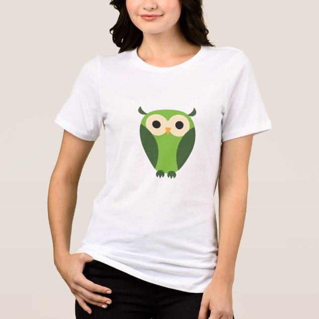 Cute Grönt och Beige Tecknad Uggla Tee Shirt (Framsida)