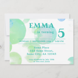 Cute Grönt och Blue Bubbles Barns födelsedag Party Inbjudningar
