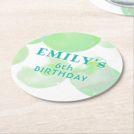 Cute Grönt och Blue Bubbles Födelsedagsfest Underlägg Papper Rund