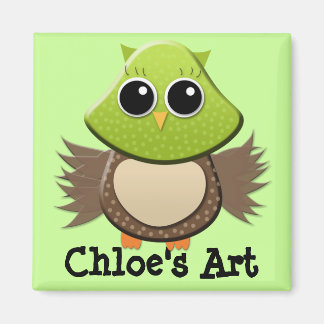 Cute Grönt och Brown Uggla Child Artwork Magnet