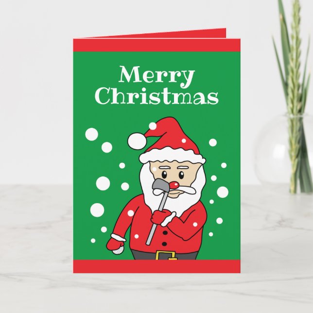 Cute Grönt och Red Funny Golf Jultomten Helgkort (Framsida)