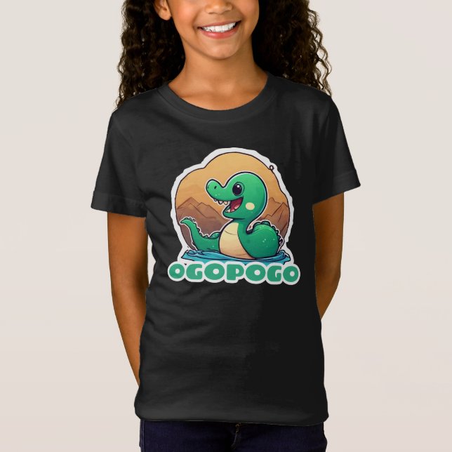 Cute Grönt Ogopogo, Okanagan Sjö Monster T Shirt (Framsida)