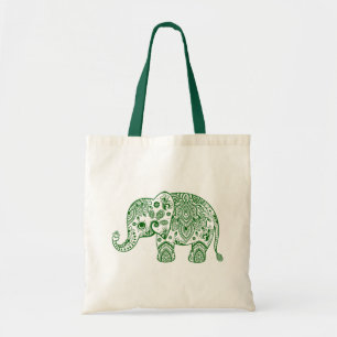 Cute Grönt Paisley Blommigt Elephant Illustration. Tygkasse