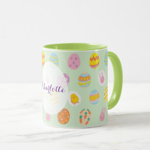 Cute Grönt Påskägg Mönster Personlig Namn Mugg
