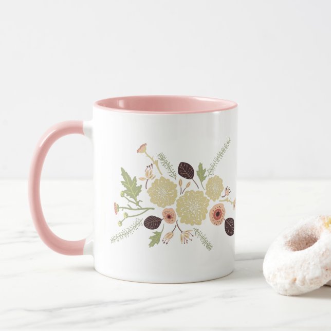 Cute Grönt Peach Blommigt Flowers Motif Mugg (Med munk)