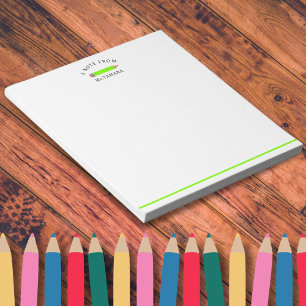 Cute Grönt Pencil från Personlig Lärare Namn Anteckningsblock