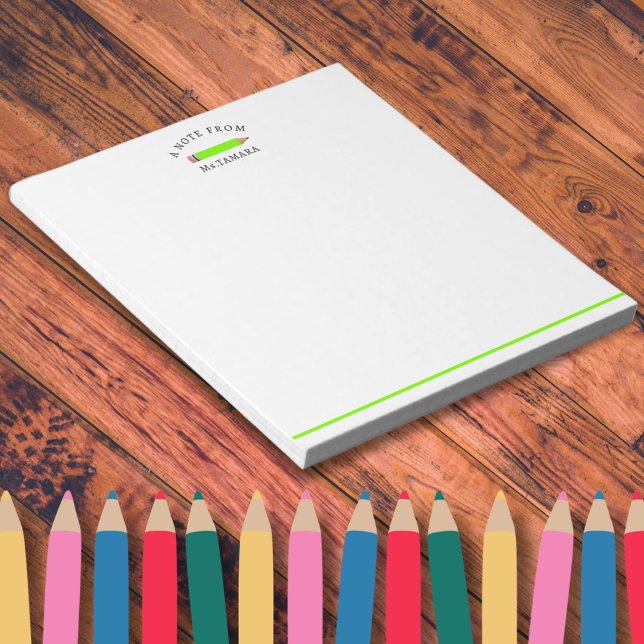Cute Grönt Pencil från Personlig Lärare Namn Anteckningsblock (Cute Green Pencil  From Personalized Teacher Name naotepad)