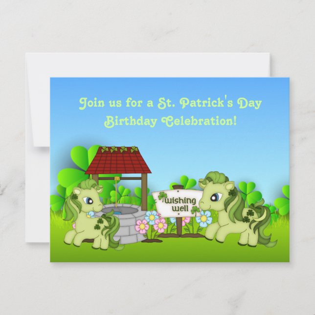 Cute Grönt Ponies St patrick's day Horse Birthday Inbjudningar (Framsida)