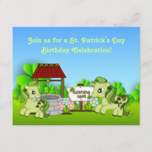 Cute Grönt Ponies St patrick's day Horse Birthday Inbjudningar