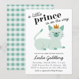 Cute Grönt Prince Kattunge Baby Shower Inbjudningar