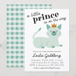 Cute Grönt Prince Kattunge Baby Shower Inbjudningar