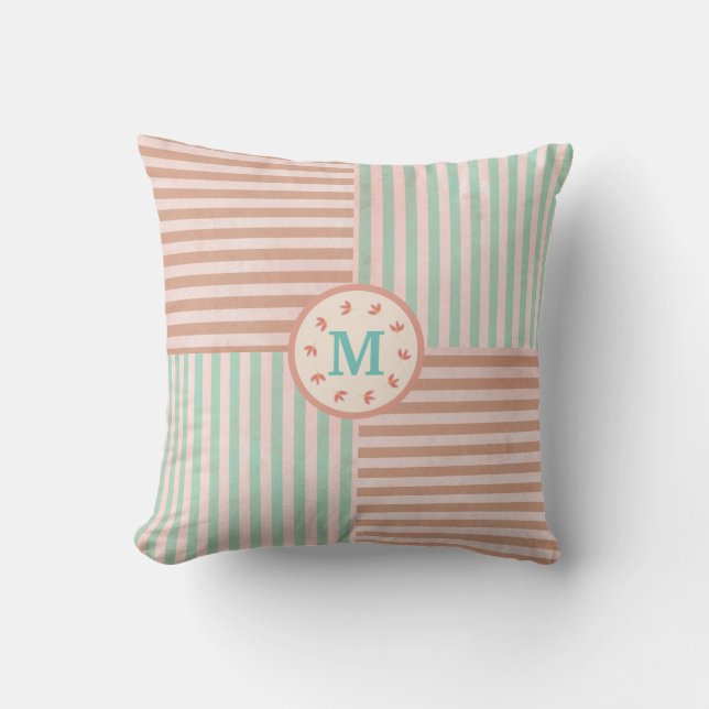 Cute Grönt Rand Monogram Kudde (Framsida)