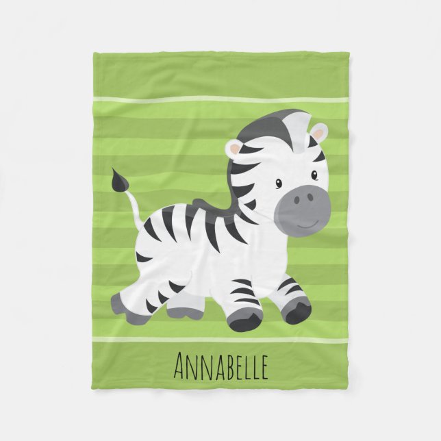 Cute Grönt Rand Safari Jungle Baby Zebra Animal Fleecefilt (Framsidan)