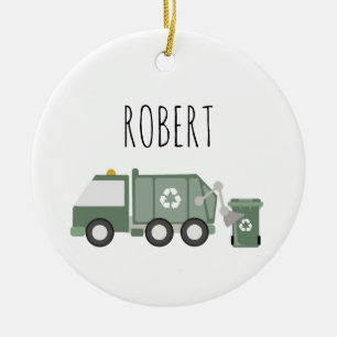 Cute Grönt Recycling Lastbil Fordon Kids Namn Julgransprydnad Keramik