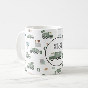 Cute Grönt Recycling Lastbil Fordon Kids Namn Kaffemugg