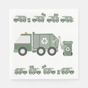 Cute Grönt Recycling Lastbil Kids Fordon Birthday Pappersservett