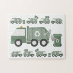 Cute Grönt Recycling Lastbil Kids Fordon Birthday Pussel<br><div class="desc">En söt illustration av grönt sopor lastbilar sortering och insamling i sopor. En grönt sopor lastbilar och dess utformning av återvinningsmaterial. Ett sött tema för barns födelsedag och en skräddarsydd gåva till alla som illustrerar kärlek till återvinna,  sopor lastbilar,  transport,  fordon och hand plockade.</div>