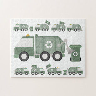 Cute Grönt Recycling Lastbil Kids Fordon Birthday Pussel