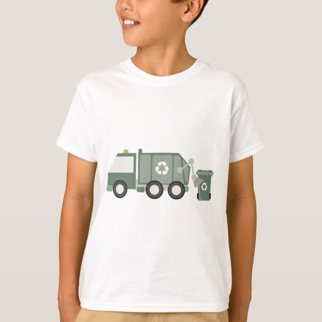 Cute Grönt Recycling Lastbil Kids Fordon Birthday T Shirt (Framsida)