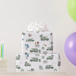 Cute Grönt Recycling Lastbil Kids Fordon Mönster Presentpapper