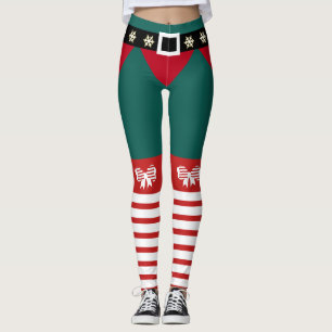 Cute Grönt Red White Rand Candy cane Elf Womens Leggings