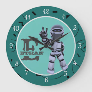 Cute Grönt Robot Mönster Design Akryl Stor Klocka