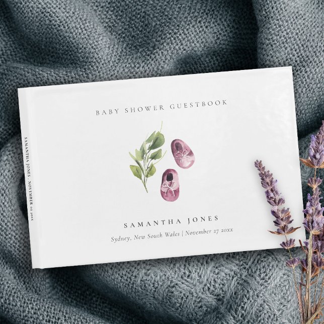 Cute Grönt Rosa Girl Girl Shower Foliage Baby Show Gästböcker (Skapare uppladdad)