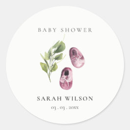 Cute Grönt Rosa Girl Girl Shower Foliage Baby Show Runt Klistermärke