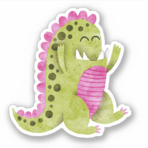 Cute Grönt + Rosa Spiked Monster med fuktiga fläns Klistermärken