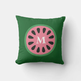Cute Grönt Rosa Watermelon Fruit Monogram Kudde
