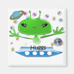 Cute Grönt Rymden Utomjordingar med rymdskepp Magnet
